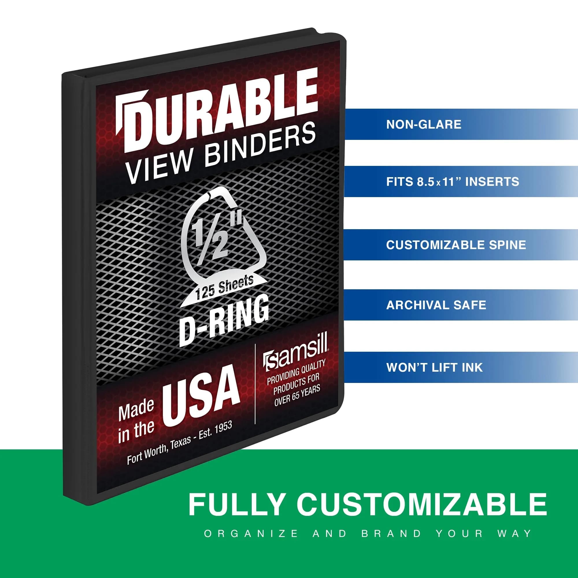 Samsill Durable 1.3cm (0.5 Inch) Binder, D-Ring, Clear View Cover, Charcoal Black | Value Pack Storage Binder for Students - view 2