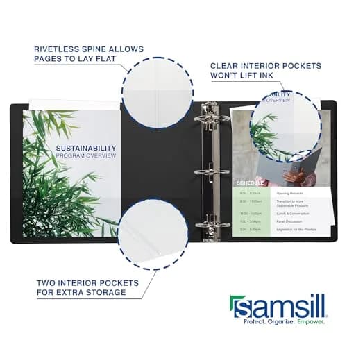 Samsill Durable 0.5 Inch D-Ring Binder | Customizable Clear View Cover, Charcoal Black, Holds 125 Pages thumbnail 4