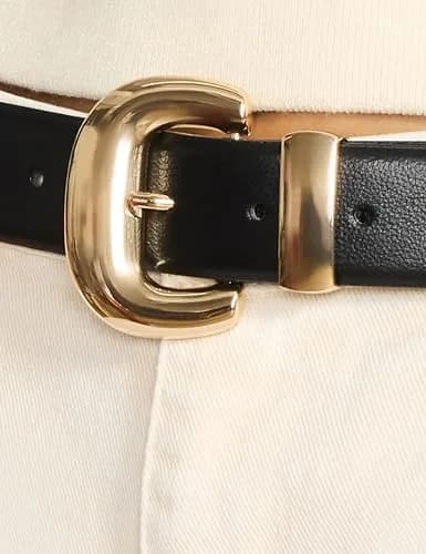 Anne Klein Classic Pant Belt with Gold Buckle | Elegant Black Belt for Women thumbnail 2
