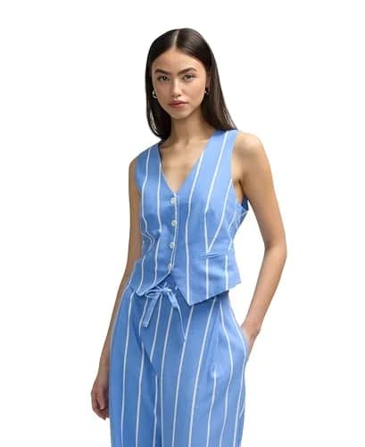 NVLT Women's Linen Tailored Vest X-Small | Blue/White Stripe, Button Front thumbnail 1