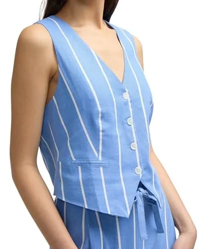 NVLT Women's Linen Tailored Vest X-Small | Blue/White Stripe, Button Front thumbnail 4