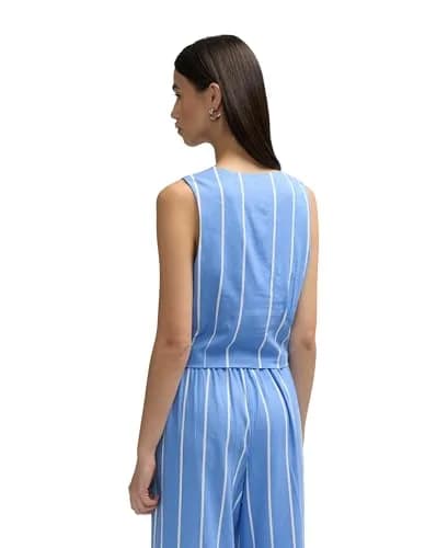 NVLT Women's Linen Tailored Vest X-Small | Blue/White Stripe, Button Front thumbnail 3