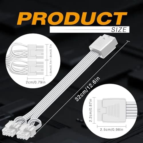 COMeap 16 Pin to Dual 8 Pin PCIe Conversion GPU Power Cable 30cm (11.8in) White | 600W Rated Power thumbnail 4