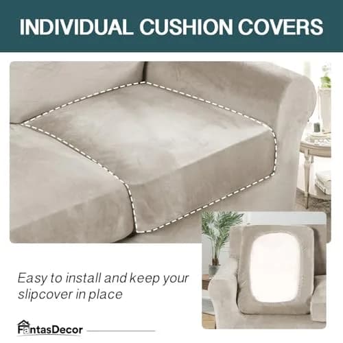 FantasDecor 4 Piece Velvet Sofa Couch Covers Large | All-Round Protection & Elegant Look thumbnail 4