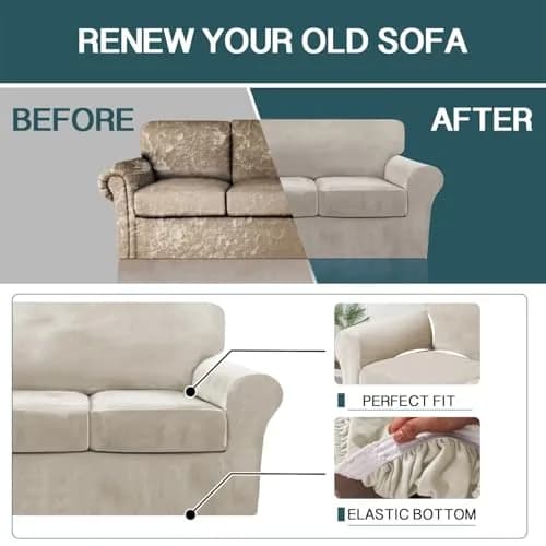 FantasDecor 4 Piece Velvet Sofa Couch Covers Large | All-Round Protection & Elegant Look thumbnail 6
