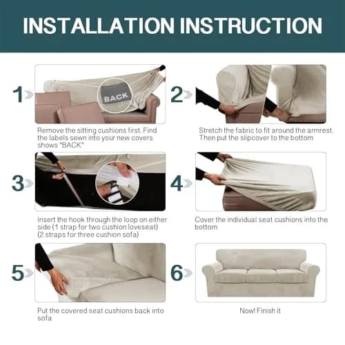 FantasDecor 4 Piece Velvet Sofa Couch Covers Large | All-Round Protection & Elegant Look thumbnail 7