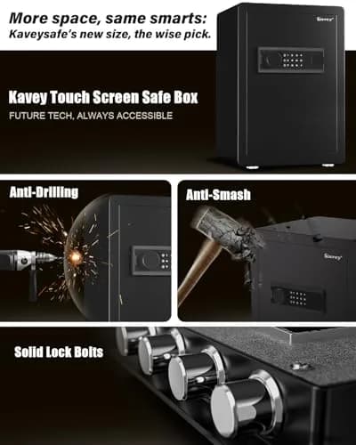 kavey 2.5 Cub Safe Box Large Home Safe with Fireproof Waterproof Bag | Dual Alarm Touch Screen thumbnail 2