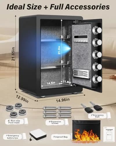 kavey 2.5 Cub Safe Box Large Home Safe with Fireproof Waterproof Bag | Dual Alarm Touch Screen thumbnail 3