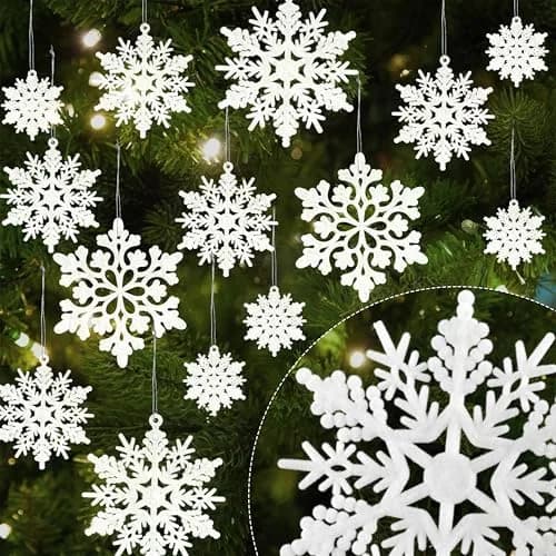 GuassLee Hanging Ornaments 36pcs | White Flocked Snowflakes for Xmas & Winter Wonderland (70-120 chars) thumbnail 1
