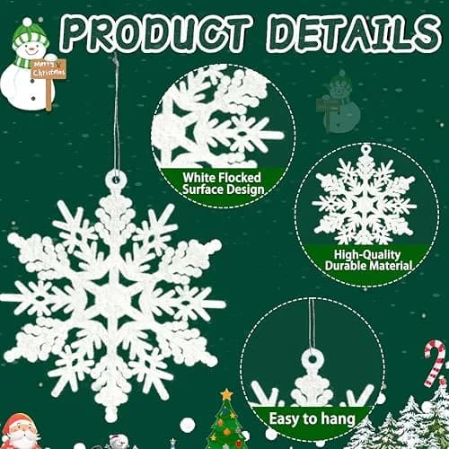 GuassLee Hanging Ornaments 36pcs | White Flocked Snowflakes for Xmas & Winter Wonderland (70-120 chars) thumbnail 4