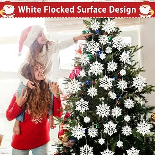 GuassLee Hanging Ornaments 36pcs | White Flocked Snowflakes for Xmas & Winter Wonderland (70-120 chars) thumbnail 6
