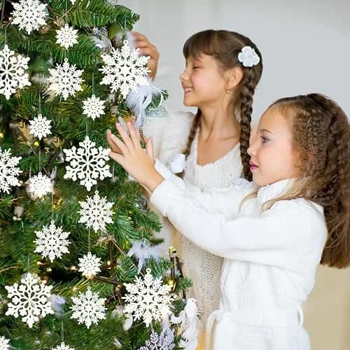 GuassLee Hanging Ornaments 36pcs | White Flocked Snowflakes for Xmas & Winter Wonderland (70-120 chars) thumbnail 7