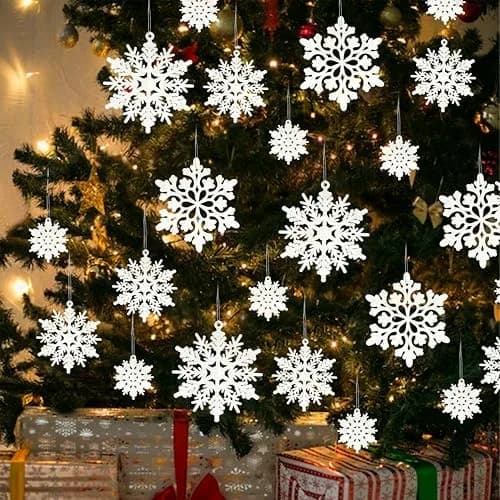 GuassLee Hanging Ornaments 36pcs | White Flocked Snowflakes for Xmas & Winter Wonderland (70-120 chars) thumbnail 8