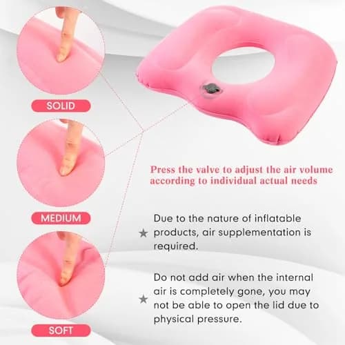 Leinuosen Pink Inflatable Seat Cushion 46cm x 40cm x 12cm (18.1" x 15.7" x 4.7") | Comfortable & Portable for All-Day Sitting thumbnail 2