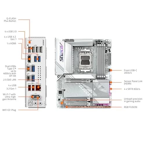 GIGABYTE X870E AORUS Elite WIFI7 ICE AMD AM5 Motherboard | DDR5, PCIe 5.0, WiFi7, 4X M.2, 2.24kg thumbnail 6