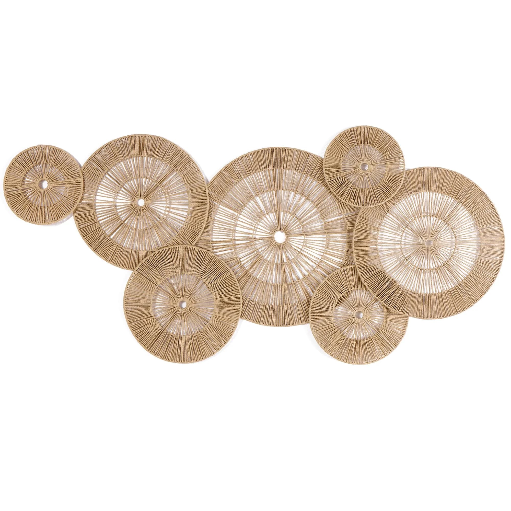 Mokof 7 Pack Handwoven Boho Baskets Wall Decor Set | 17.8 cm - 43.2 cm (7"-17") Diameter — Large