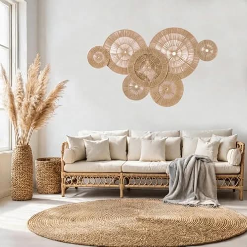 Mokof 7 Pack Handwoven Boho Baskets Wall Decor Set | 17.8 cm - 43.2 cm (7"-17") Diameter thumbnail 2