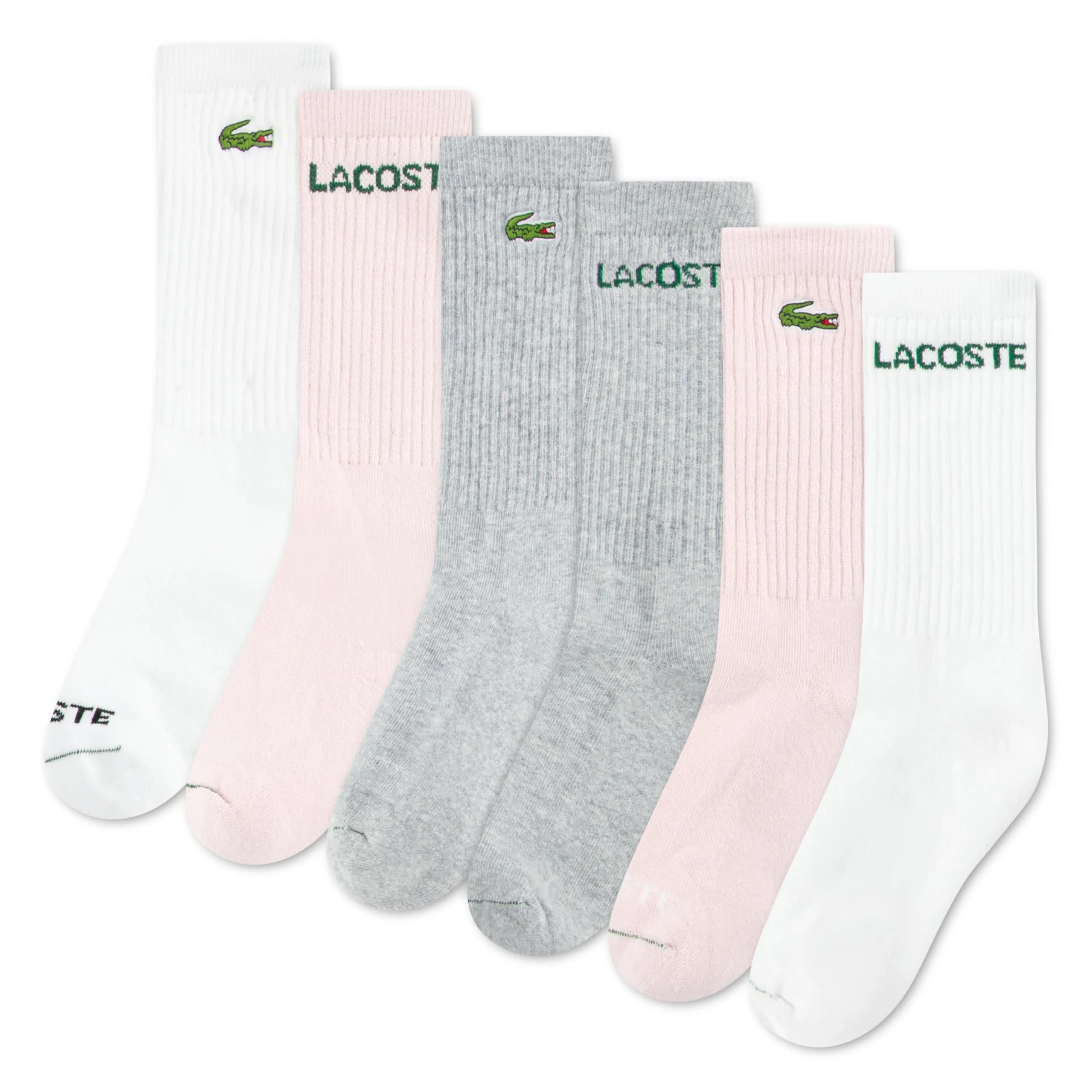 Lacoste Kids Socks 6-Pack Knit Everyday | Premium Comfort & Heritage Crocodile (70-120 chars) — Pink/Crew