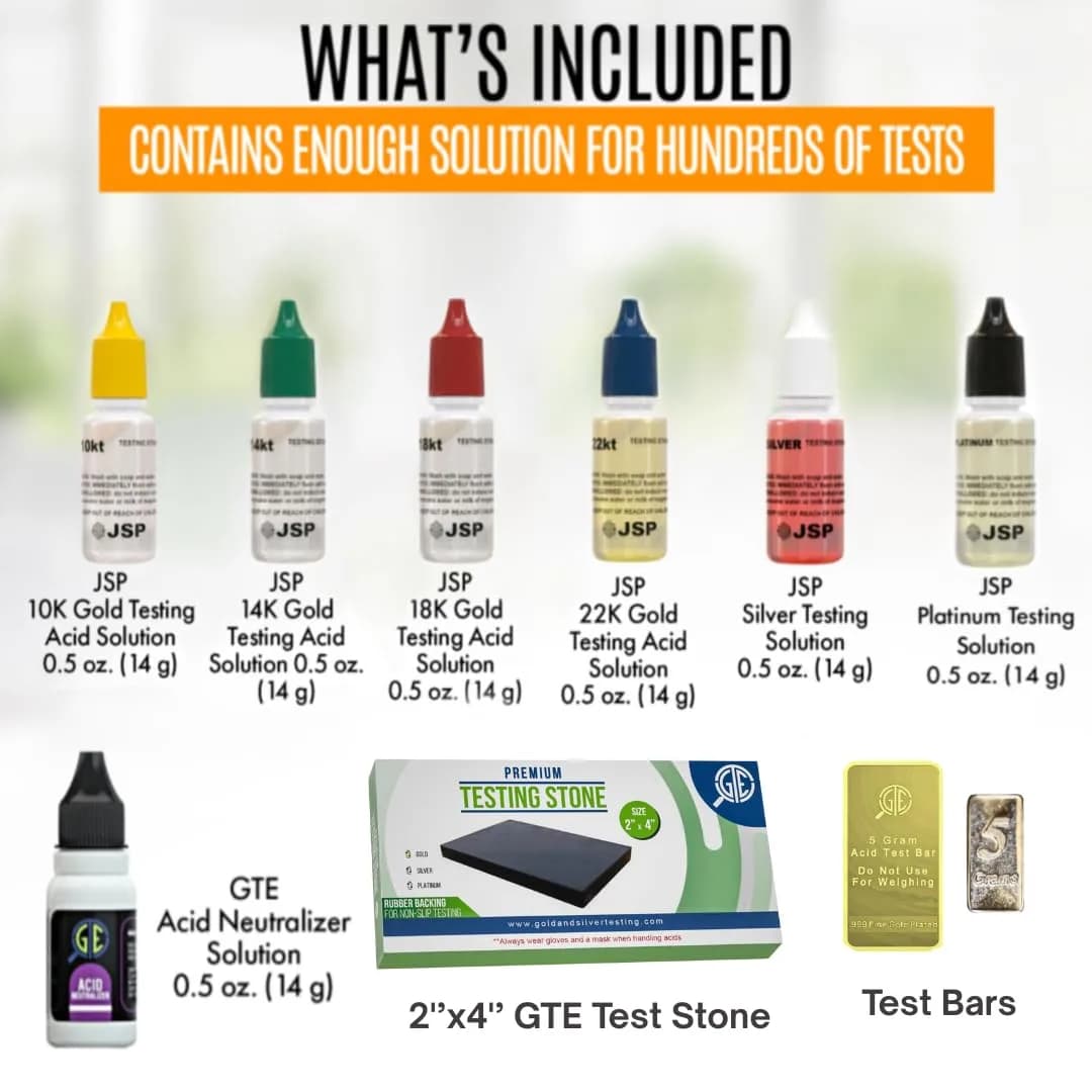 Gemtone Gold Silver Platinum Jewelry Testing Kit with 6 JSP Solutions & Test Bars | 10K-24K Purity Testing - view 2