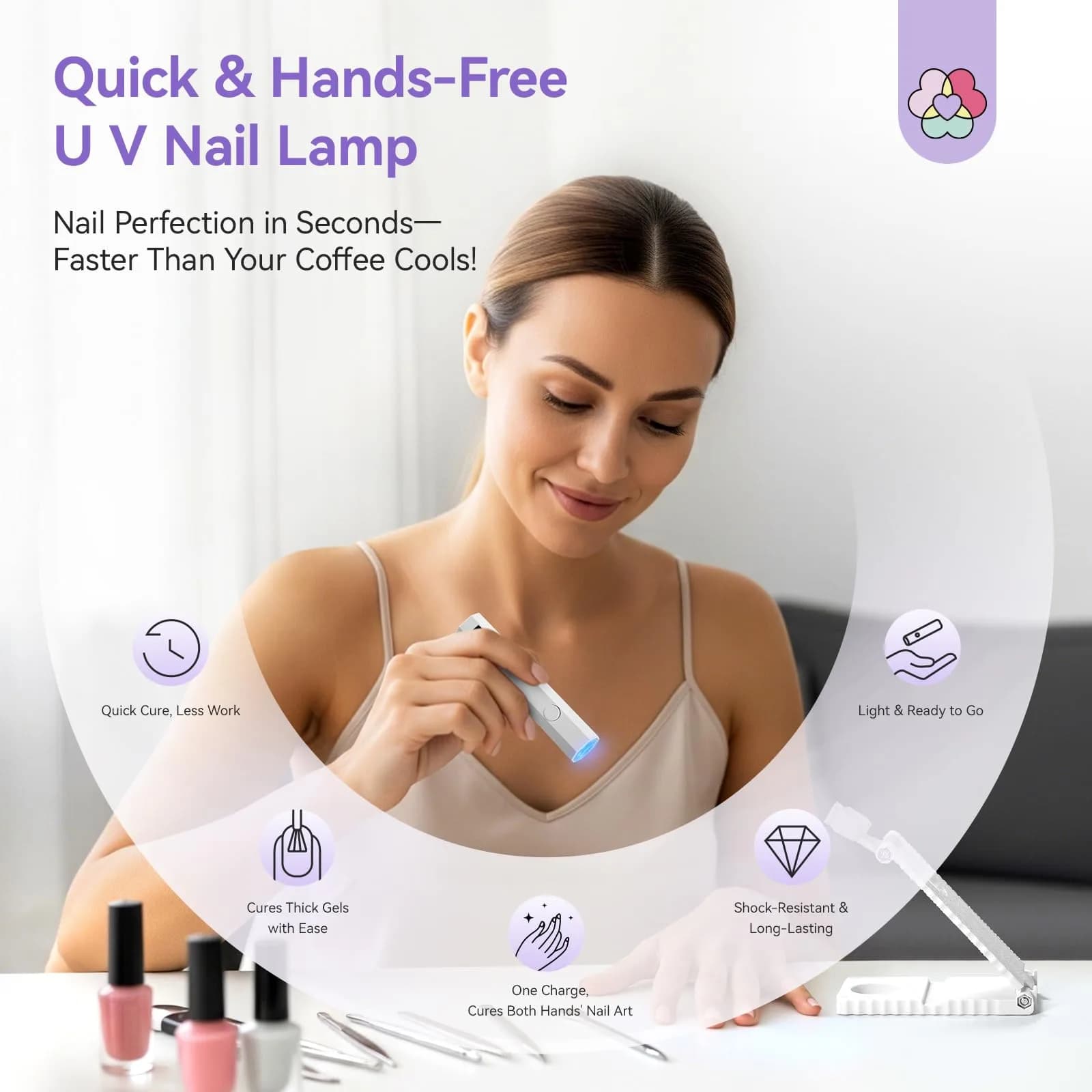 SAVILAND HandHeld UV Light for Nail Portable Rechargeable Nail Lamp Silver | Cures Gel Polish Fast & Evenly - view 2