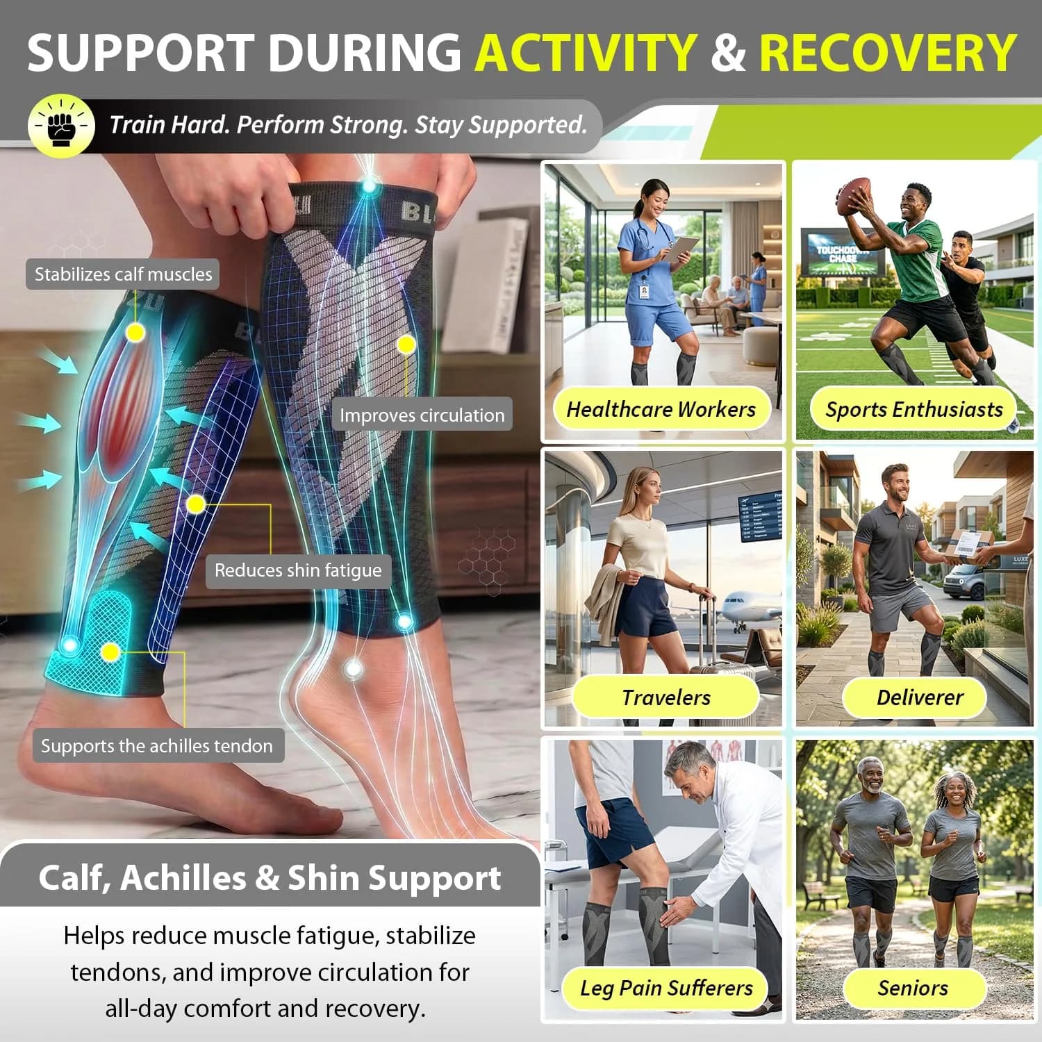BLITZU Calf Compression Sleeves 3XL Gray | FDA Approved Medical Grade Support for Shin Splints & Varicose Veins - view 4