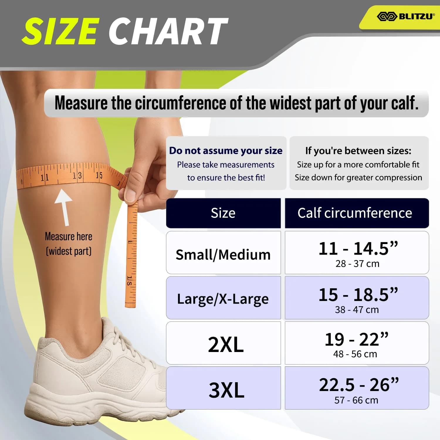 BLITZU Calf Compression Sleeves 3XL Gray | FDA Approved Medical Grade Support for Shin Splints & Varicose Veins - view 6