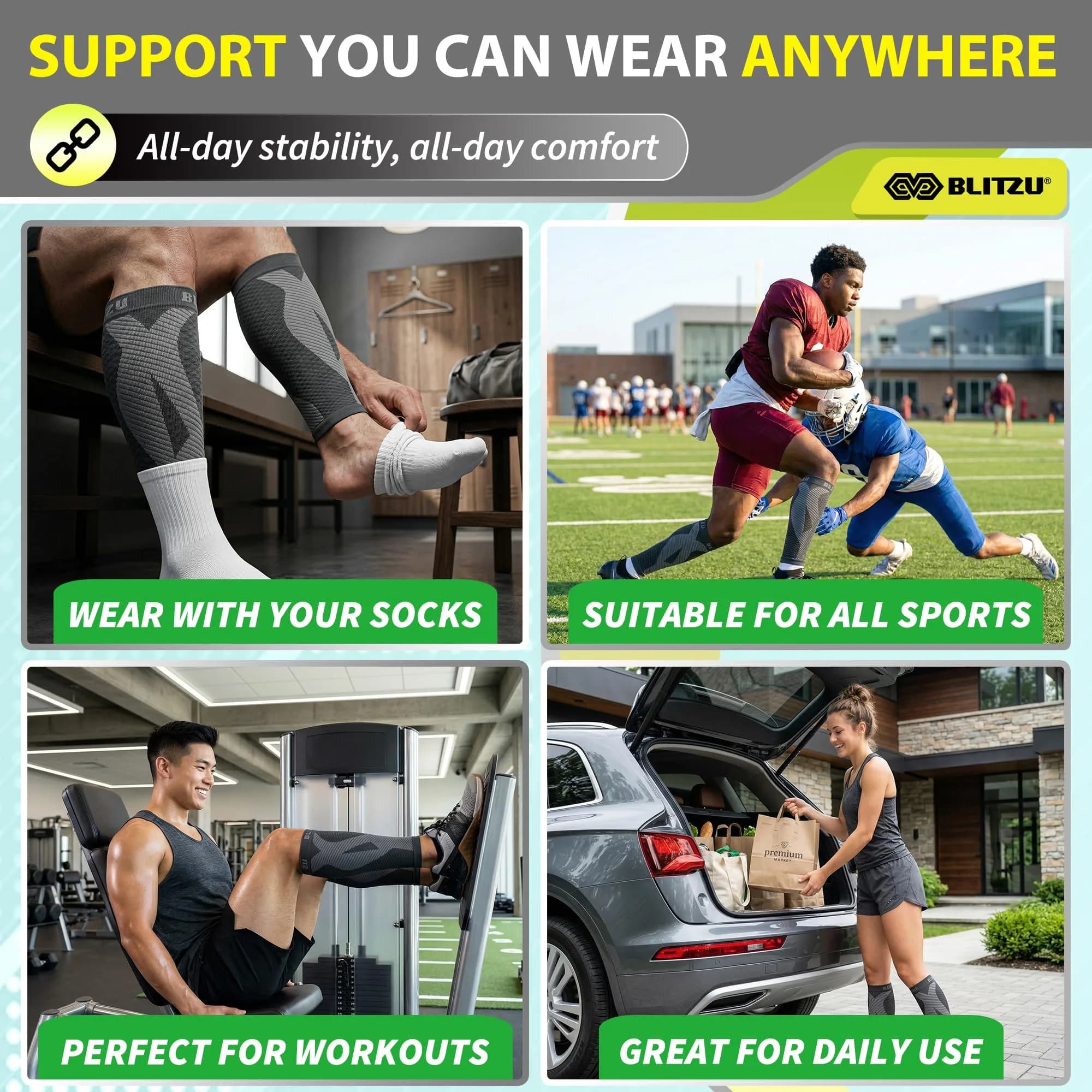 BLITZU Calf Compression Sleeves 3XL Gray | FDA Approved Medical Grade Support for Shin Splints & Varicose Veins - view 7