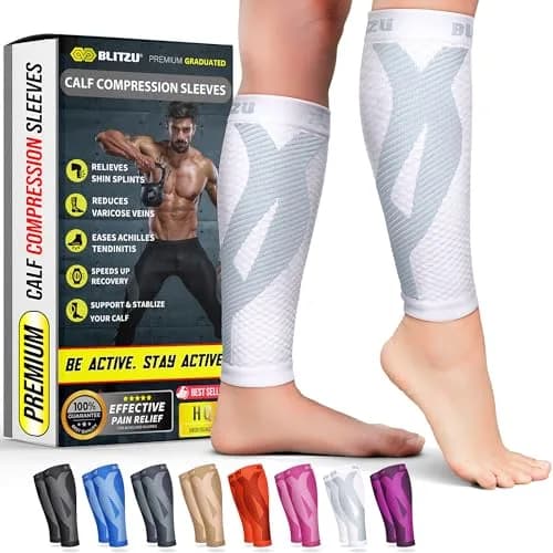 BLITZU Calf Compression Sleeves White 3XL | FDA Approved Orthopedic Brace for Shin Splints & Varicose Veins thumbnail 1
