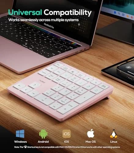 Nulea Wireless Number Pad Bluetooth 5.0 & 2.4G Numeric Keyboard Pink | 34-Key Portable Data Entry Keyboard thumbnail 3