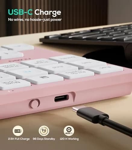 Nulea Wireless Number Pad Bluetooth 5.0 & 2.4G Numeric Keyboard Pink | 34-Key Portable Data Entry Keyboard thumbnail 4