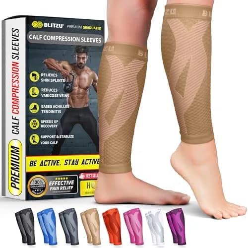 BLITZU Nude Calf Compression Sleeves 3XL | FDA Approved Orthopedic Brace for Shin Splints & Varicose Veins thumbnail 1