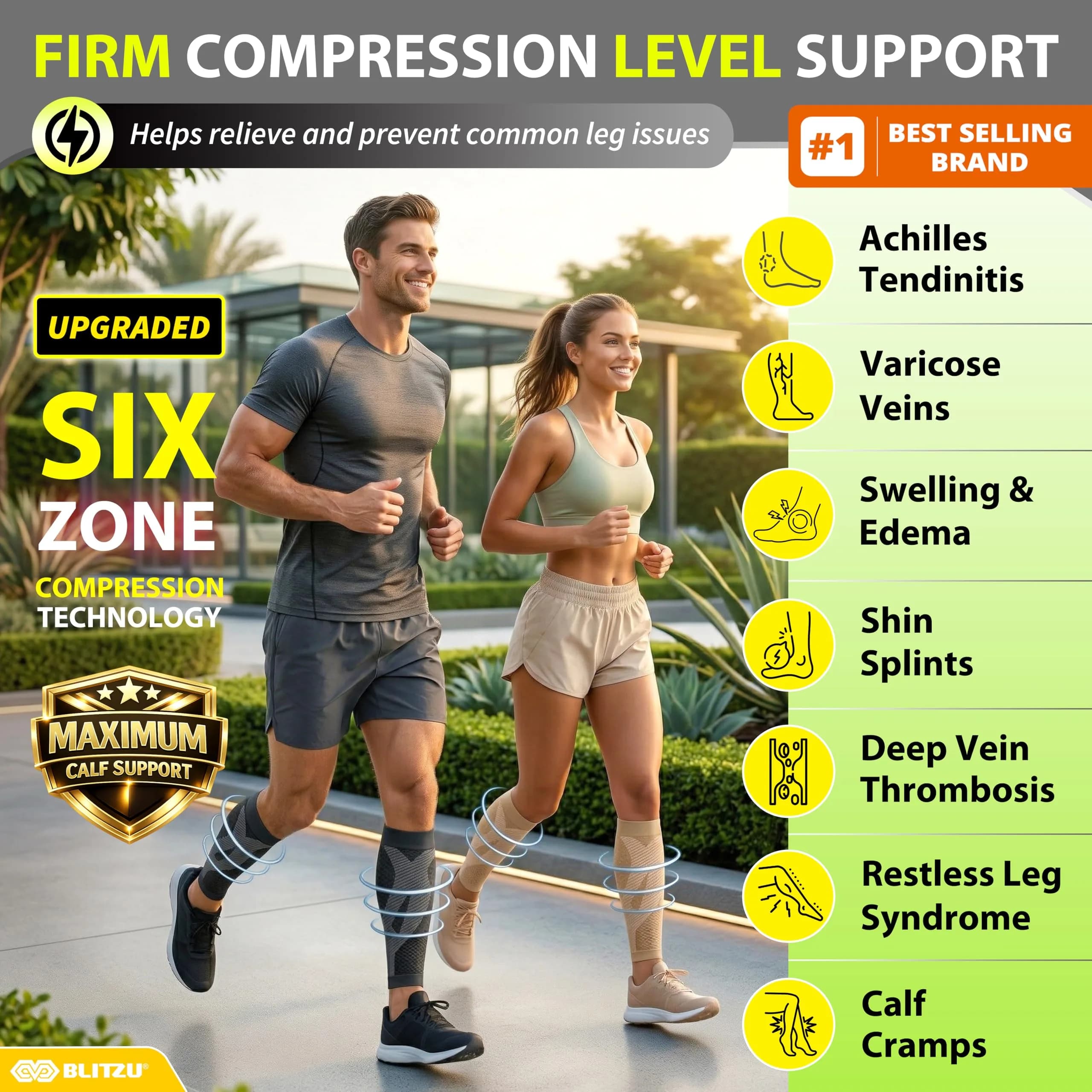 BLITZU Nude Calf Compression Sleeves 3XL | FDA Approved Orthopedic Brace for Shin Splints & Varicose Veins - view 2