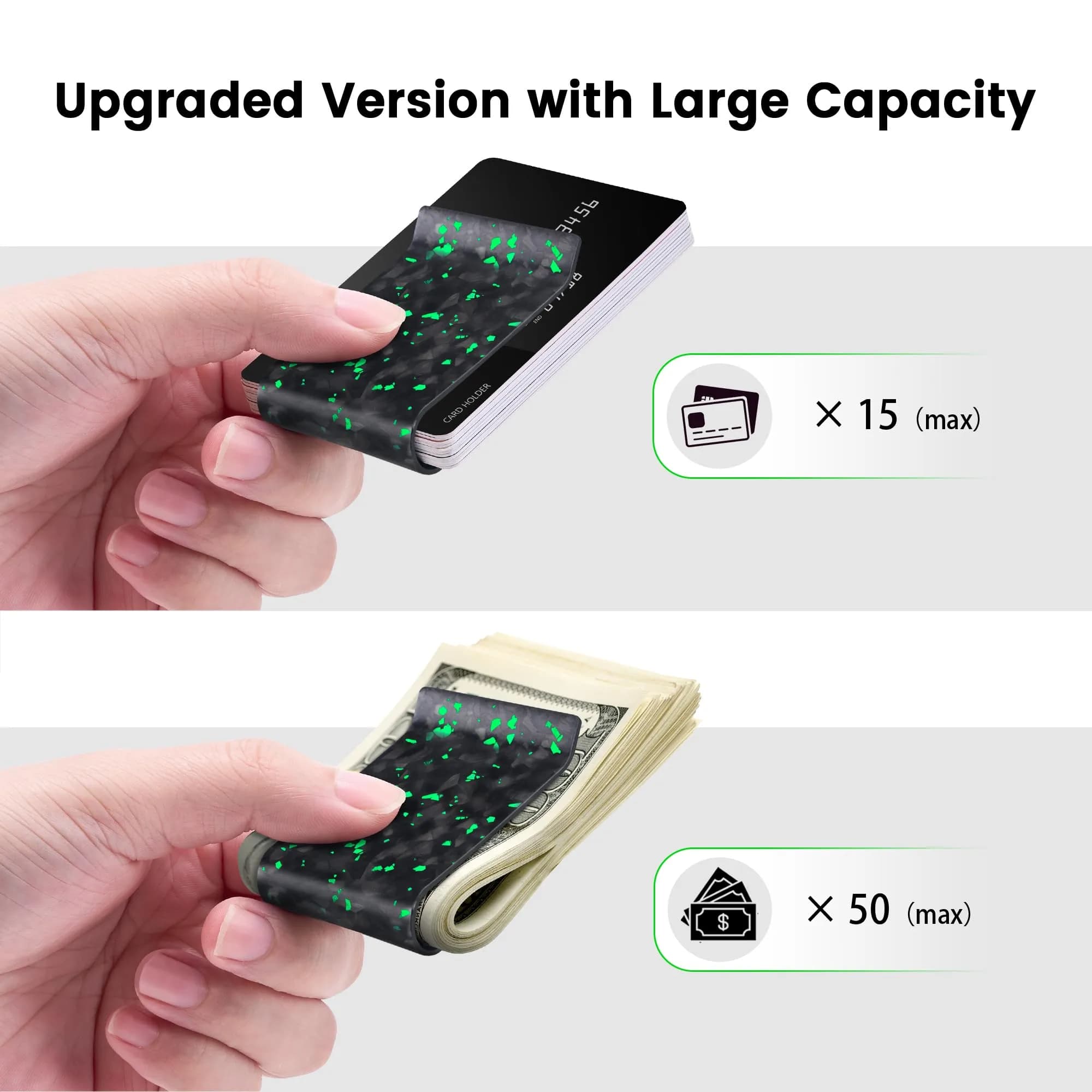 Travelambo Matte-finish Fluorescent Green Carbon Fiber Money Clip Front Pocket Wallet - view 2