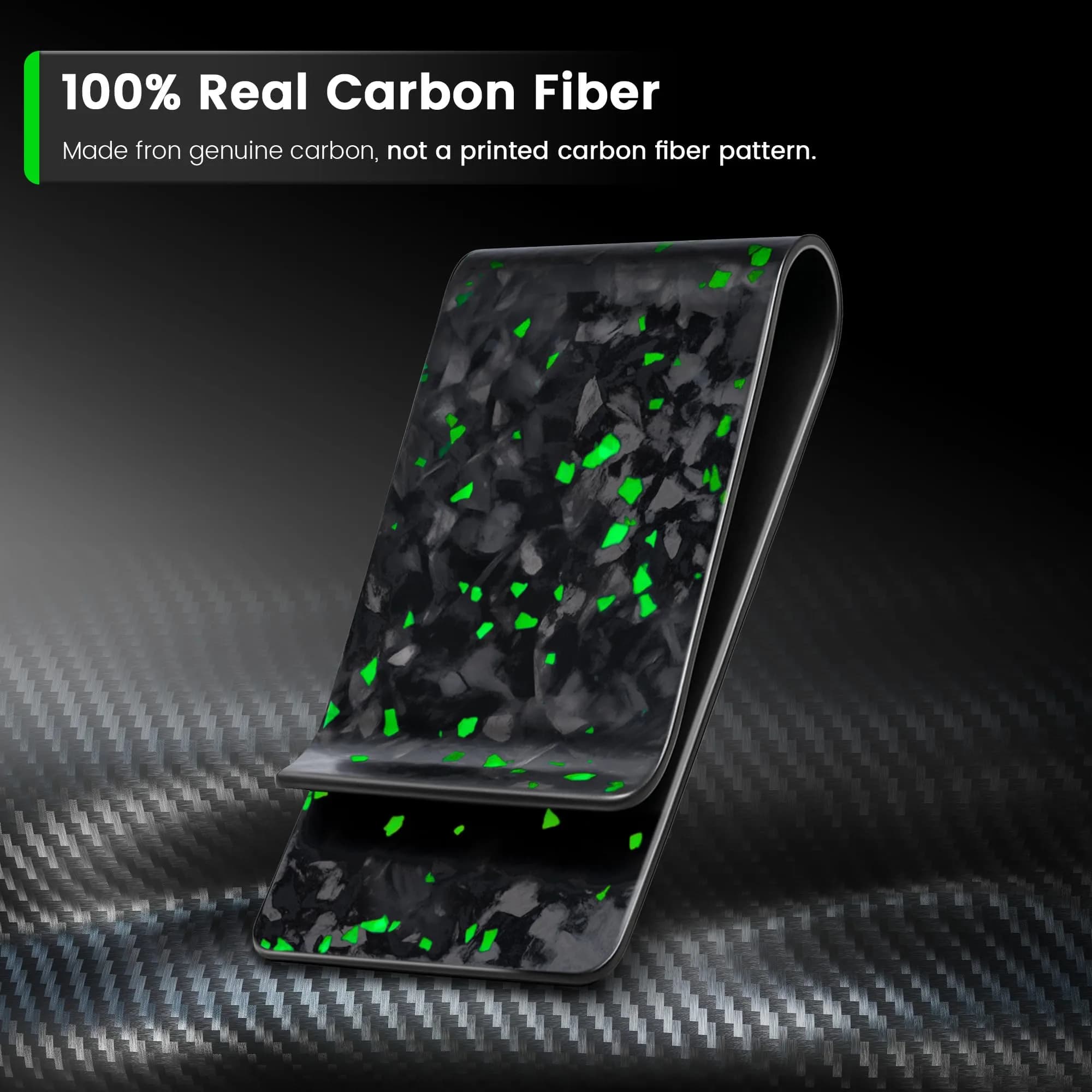 Travelambo Matte-finish Fluorescent Green Carbon Fiber Money Clip Front Pocket Wallet - view 3