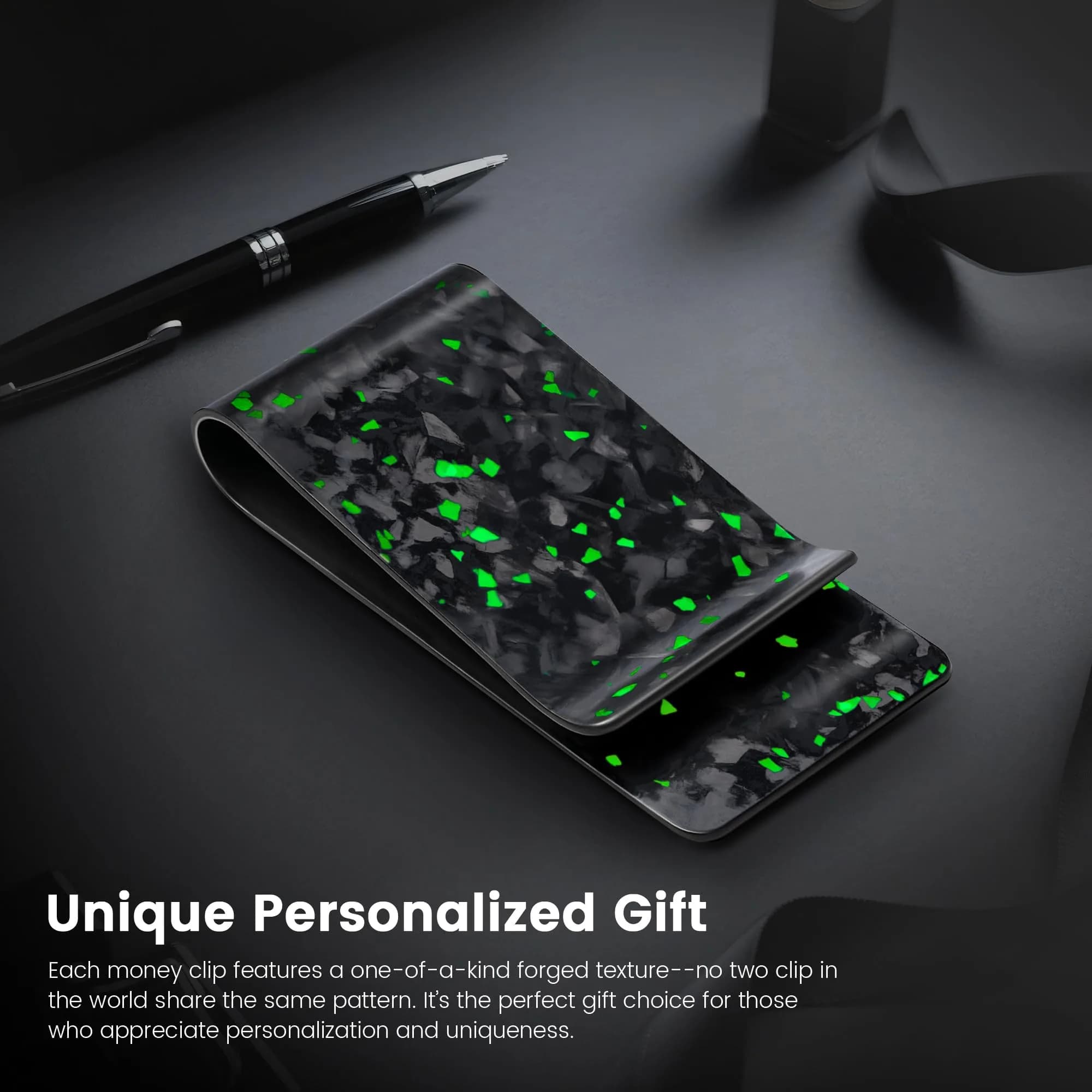 Travelambo Matte-finish Fluorescent Green Carbon Fiber Money Clip Front Pocket Wallet - view 4