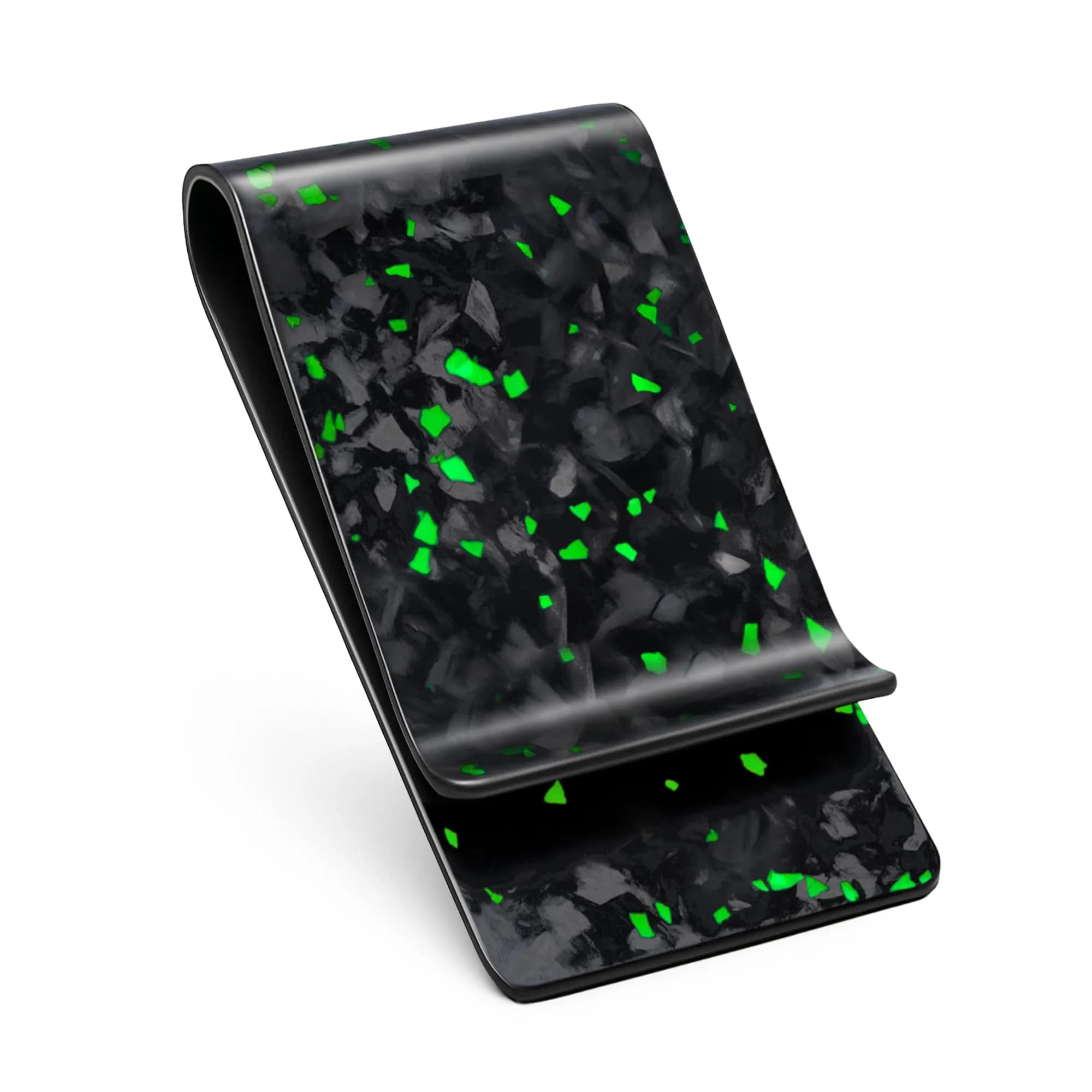 Travelambo Carbon Fiber Money Clip Front Pocket Wallet Minimalist Slim Wallet Credit Business Card Holder (CB black, 15 Card Capacity) — Matte-finish Fluorescent Green
