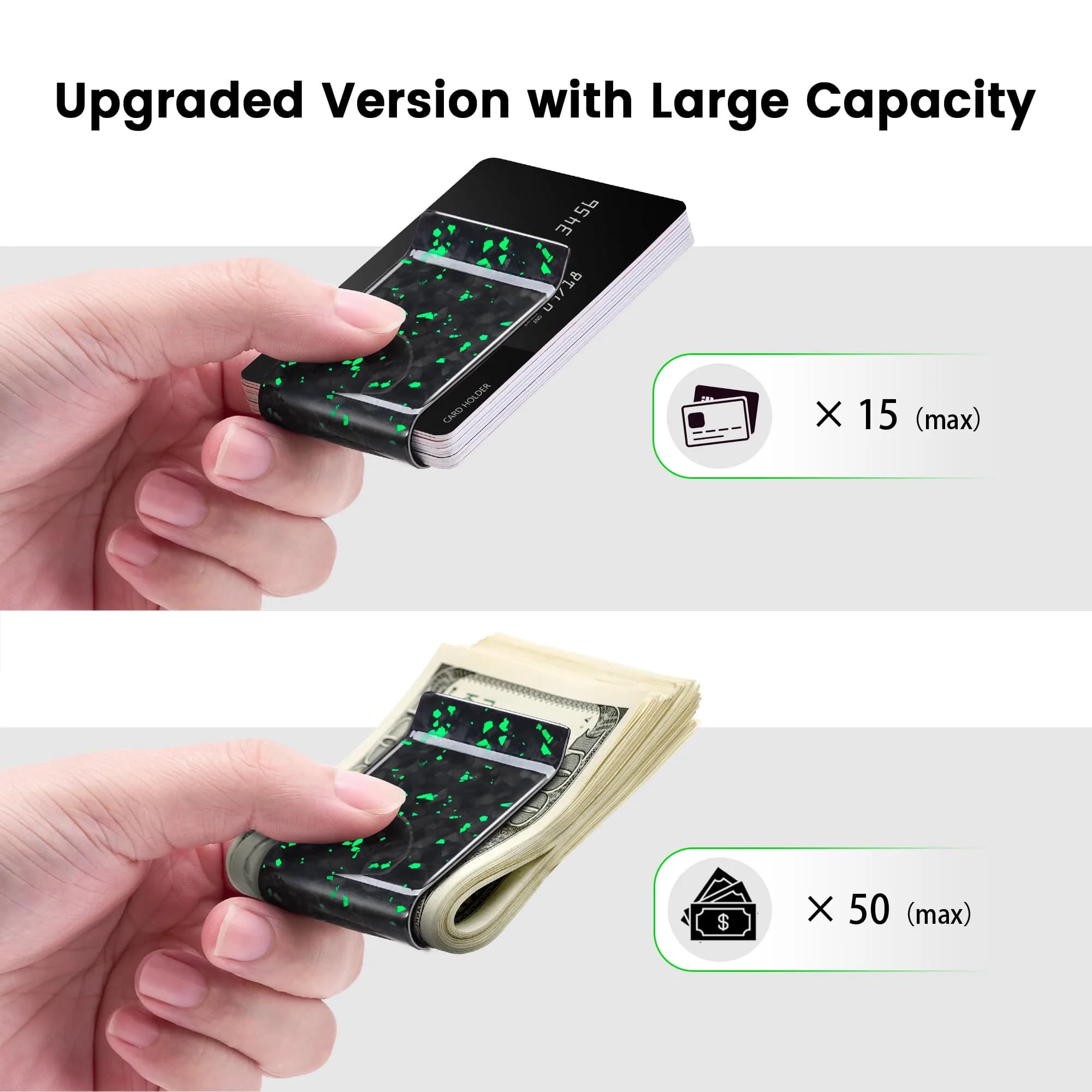 Travelambo Glossy Fluorescent Green Carbon Fiber Money Clip Wallet - Slim Front Pocket Card Holder - view 2