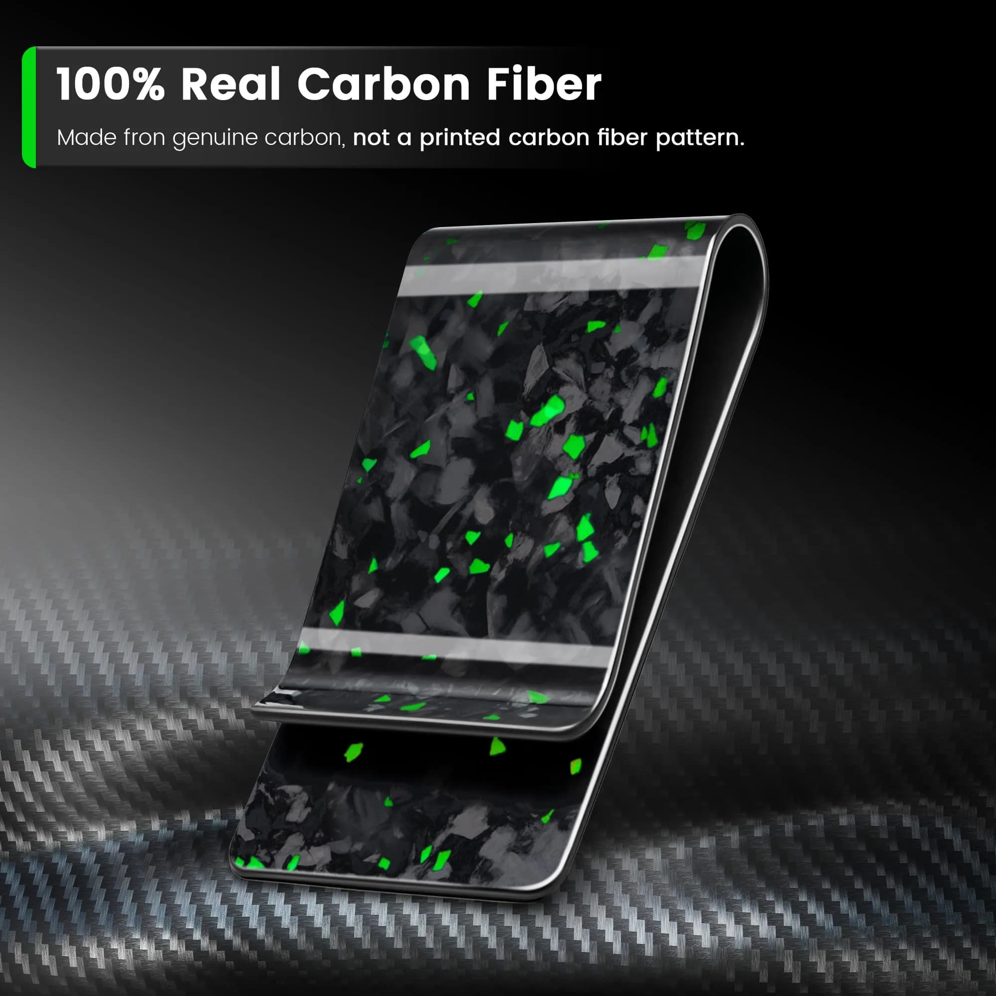 Travelambo Glossy Fluorescent Green Carbon Fiber Money Clip Wallet - Slim Front Pocket Card Holder - view 3
