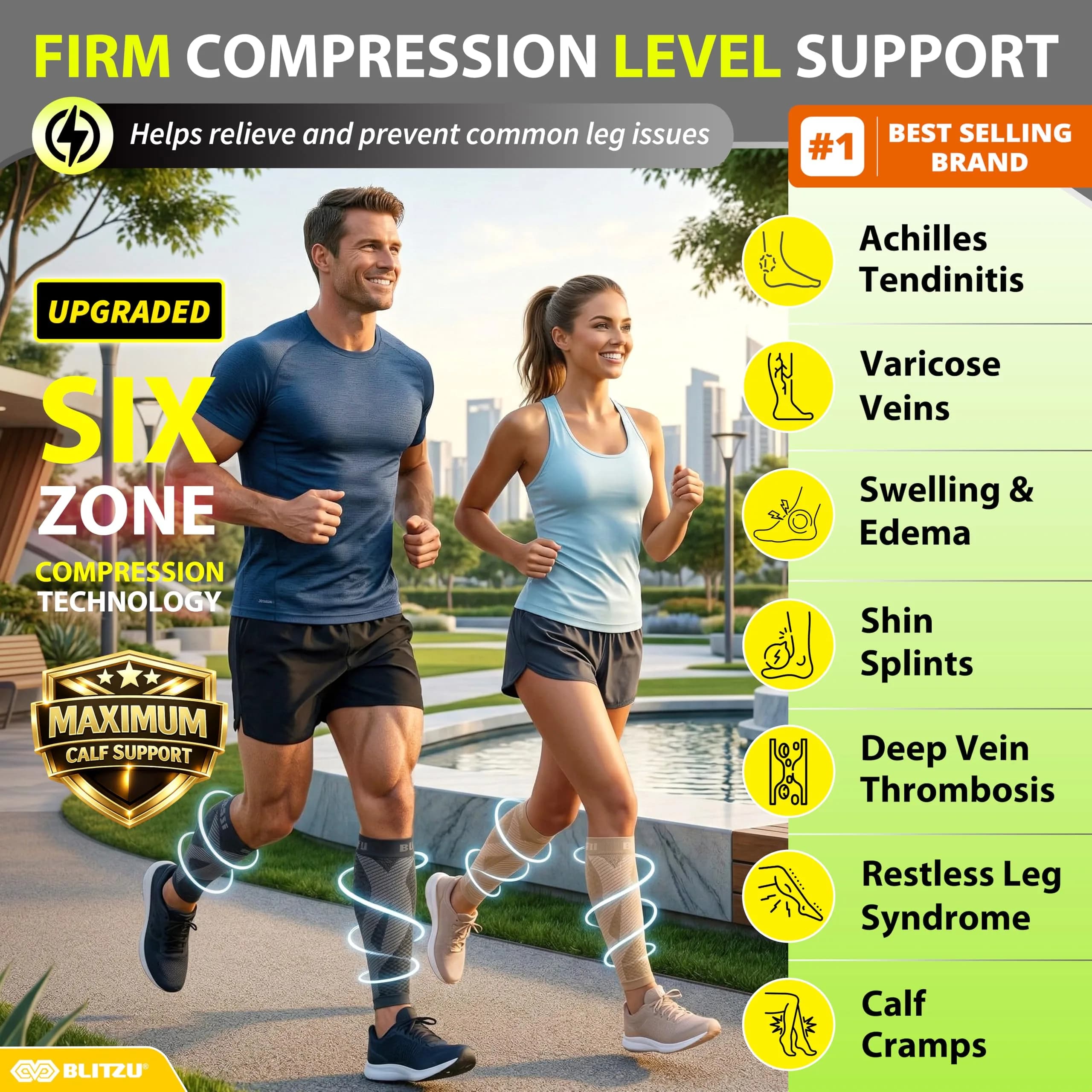 BLITZU Black 3XL Calf Compression Sleeves - FDA Approved Orthopedic Brace for Shin Splints & Varicose Veins - view 2