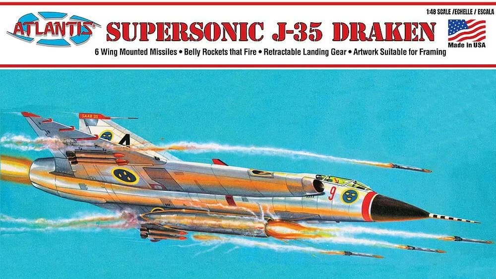 Atlantis Model 1/48 Saab J-35 Draken Supersonic Fighter Plane | Plastic Model Kit for Airplane Enthusiasts — Molded Color