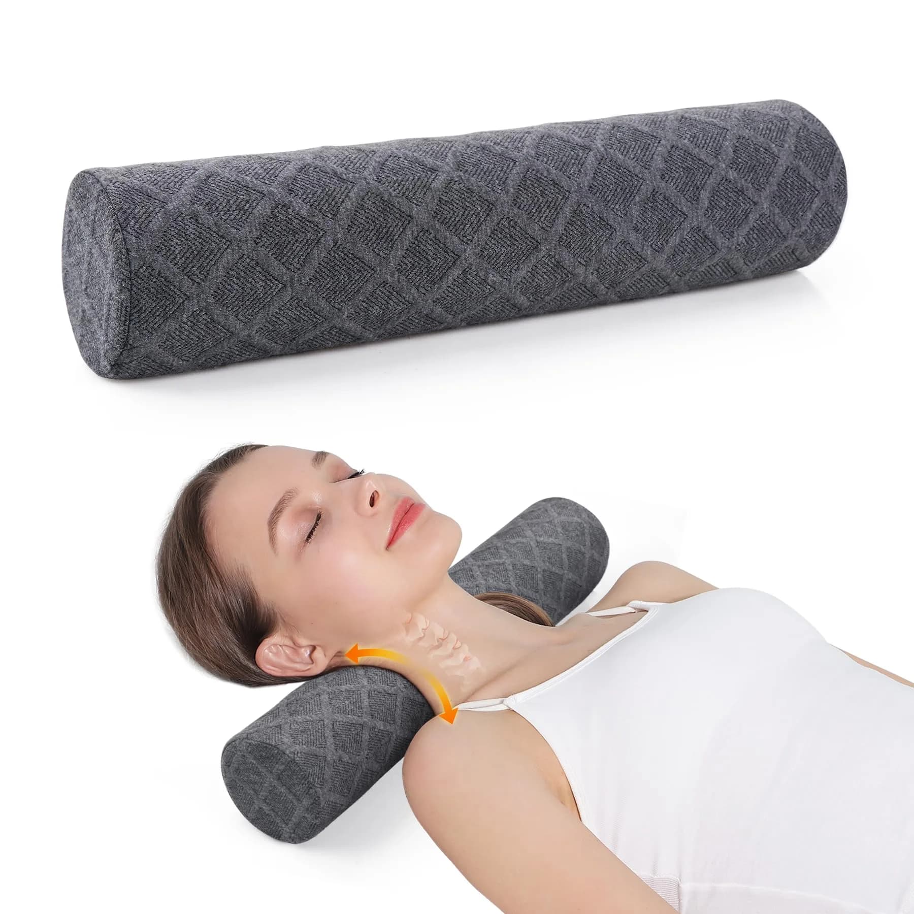 Cozyhealth Cervical Roll Pillow Medium Soft Memory Foam Neck Support for Sleeping, Bed, Yoga (Grey, 3.9"H) — Grey