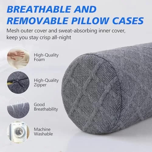 Cozyhealth Cervical Roll Pillow Medium Soft Memory Foam Neck Support for Sleeping, Bed, Yoga (Grey, 3.9"H) thumbnail 5