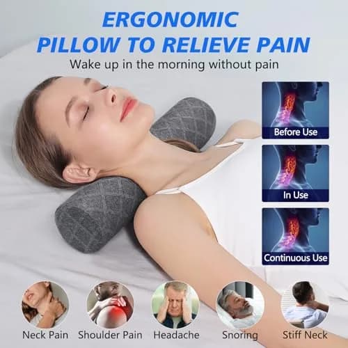 Cozyhealth Cervical Roll Pillow Medium Soft Memory Foam Neck Support for Sleeping, Bed, Yoga (Grey, 3.9"H) thumbnail 3