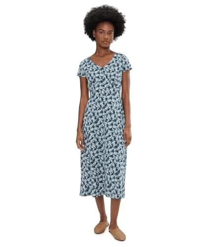 Toad&Co Women's Rose Midi Short Sleeve Dress Pacific Blue Print X-Small | Flattering A-line, cotton blend, casual wear thumbnail 2