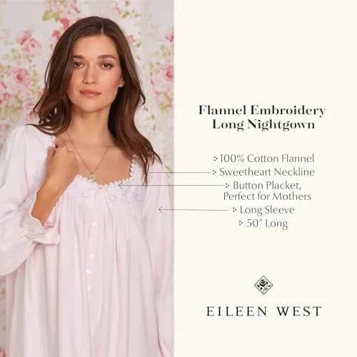 Eileen West Cotton Flannel Nightgown for Women | 50" Long Sleeve, Vintage Floral Design, Relaxed Fit thumbnail 5