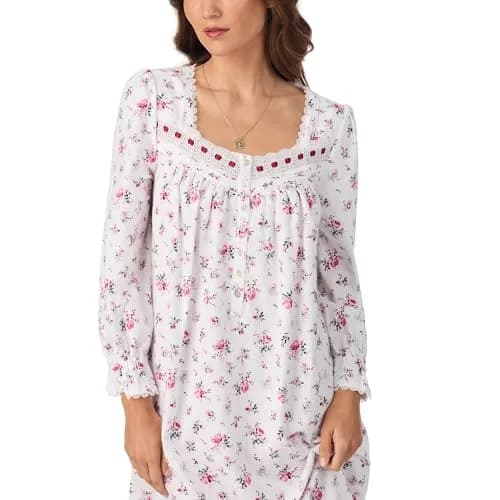 Eileen West Cotton Flannel Nightgown for Women | 50" Long Sleeve, Vintage Floral Design, Relaxed Fit thumbnail 2
