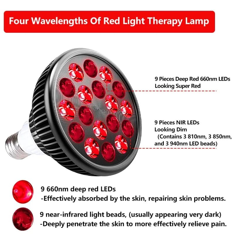 Zarbaha Red & Near Infrared Light Therapy Bulb – 18 LEDs with 660nm, 810nm, 850nm, 940nm Wavelengths – Wellness Light for Skin & Body – Aluminum Shell, E26 Socket thumbnail 5
