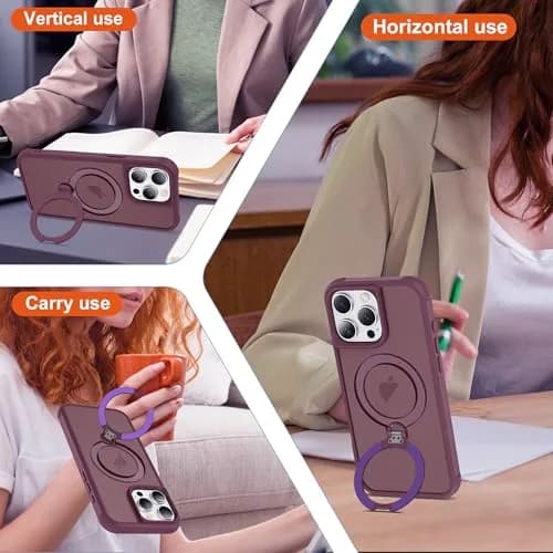 UGENINO Case for iPhone 15 Pro 6.1" | Magnetic 360° Spin Stand, Shockproof, Wine Red thumbnail 4