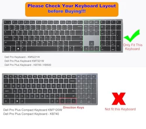 DAMMOMKO Clear Silicone Keyboard Cover Skin for Dell Pro KM5221W KM7321W KM520 KB700 KB500 Wireless Keyboards | Ultra-Thin, Waterproof, Dustproof thumbnail 2