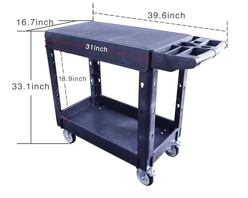 HIGOOD Heavy Duty Plastic Utility Cart 39.57 x 16.73 in | Supports 500 lbs, Flat Top, Black thumbnail 2